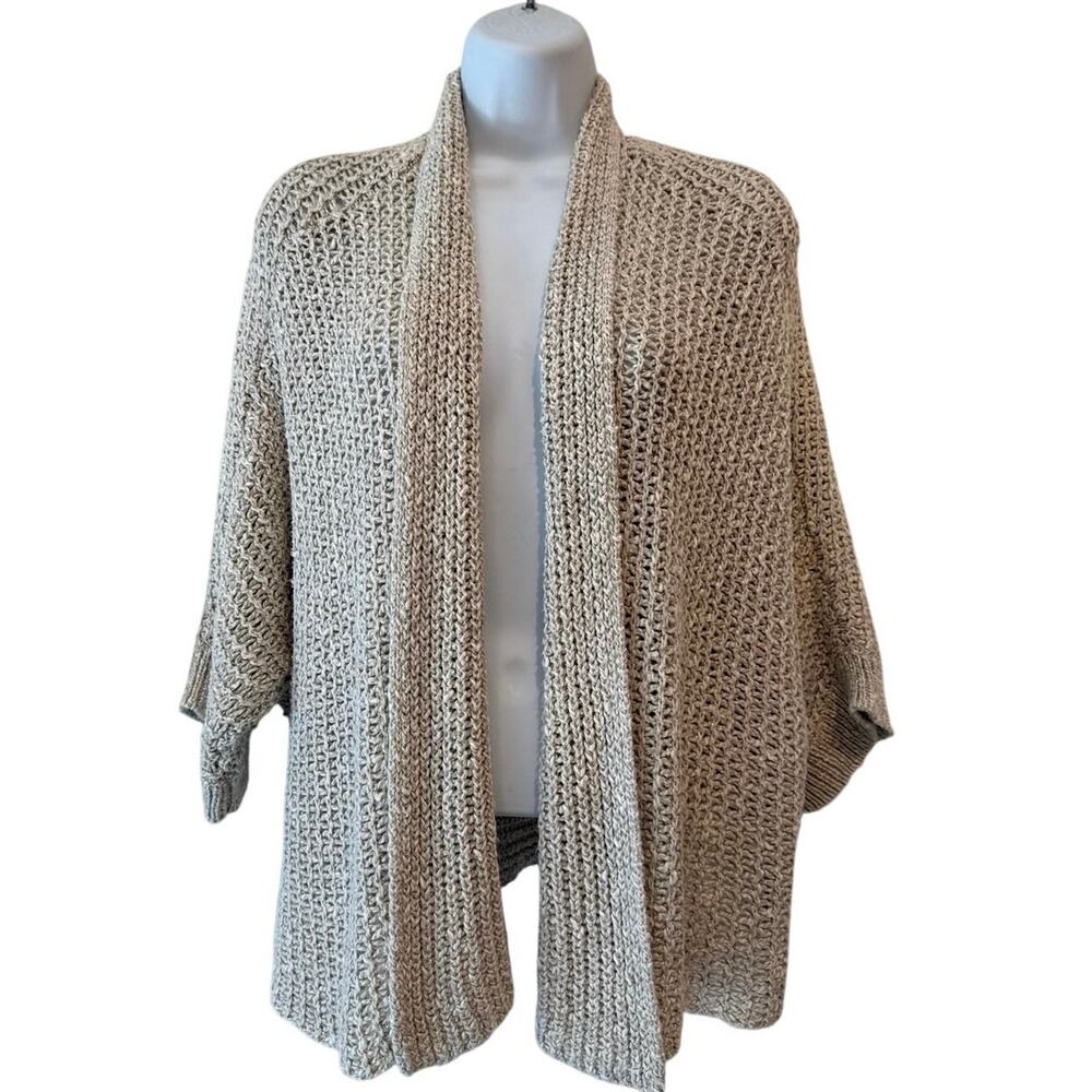 Eileen Fisher Natural Tan Cotton Linen Slubby Open Front Cardigan / Shrug L EUC